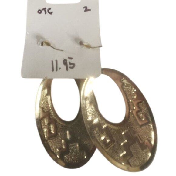 Pavement Earrings oval Geometric Design Gold tone Red black western - Picture 2 of 4